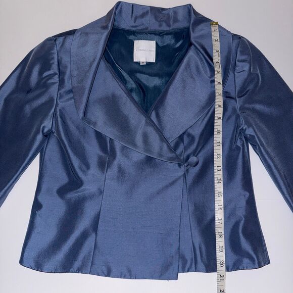 Lynn Lugo Vintage Light Blue Silk Blazer Jacket Front Button Formal Satin sz 6 - Picture 8 of 13